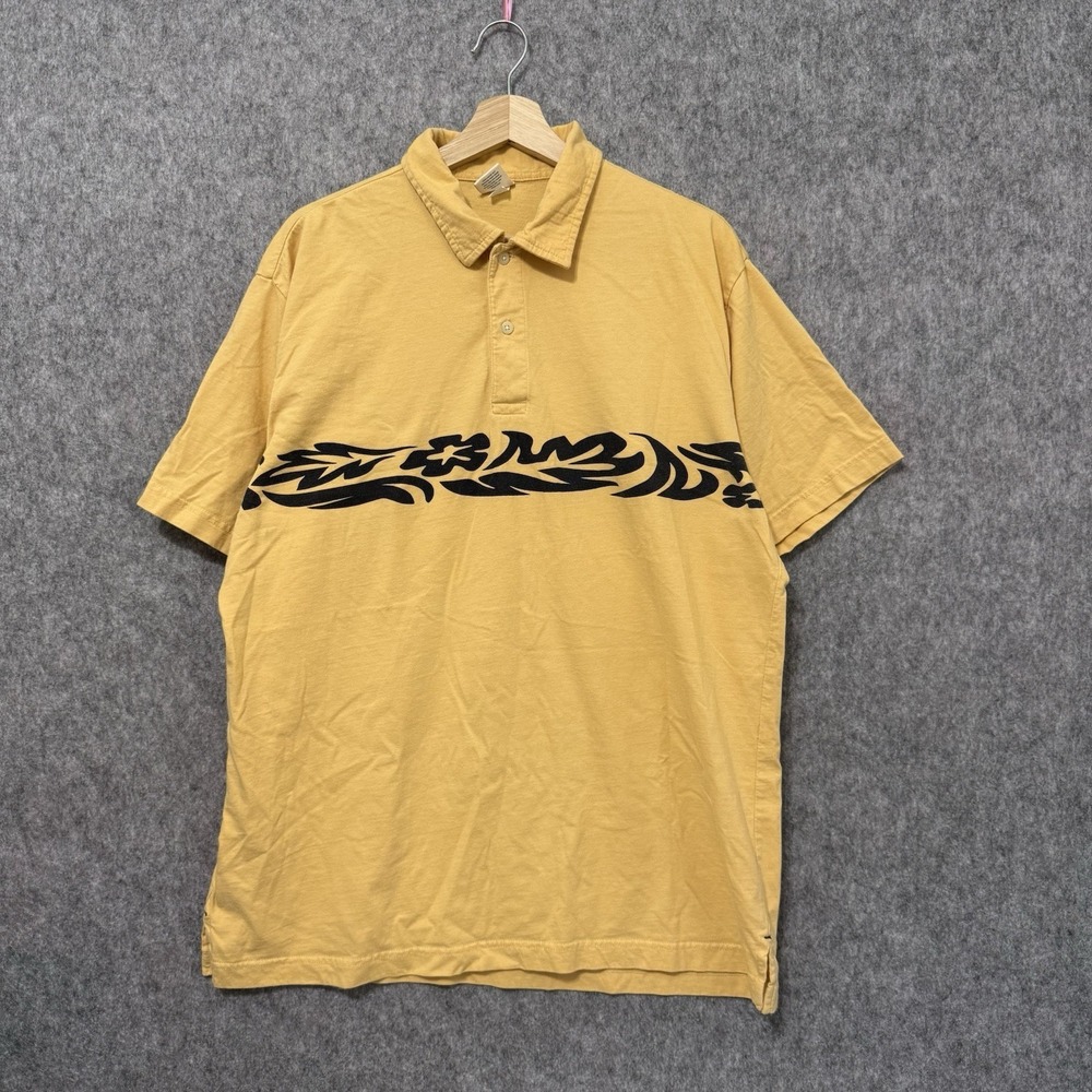 Vintage Old Navy Polo‎ Shirt Men's XL Yellow Black Floral Stripe 100% Cotton